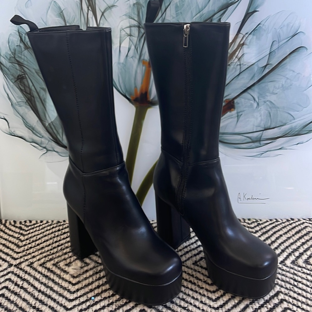 Black mid calf boot